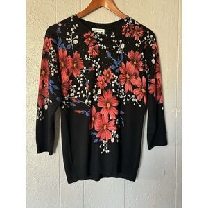 Cathy Daniels Size M Floral Rhinestone 3/4 Sleeve Cardigan Multicolor Artsy